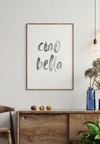 Poster Ciao Bella Typography Brush on white wall