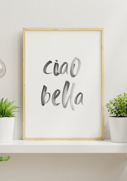 Poster Ciao Bella Typography brush on a shelf