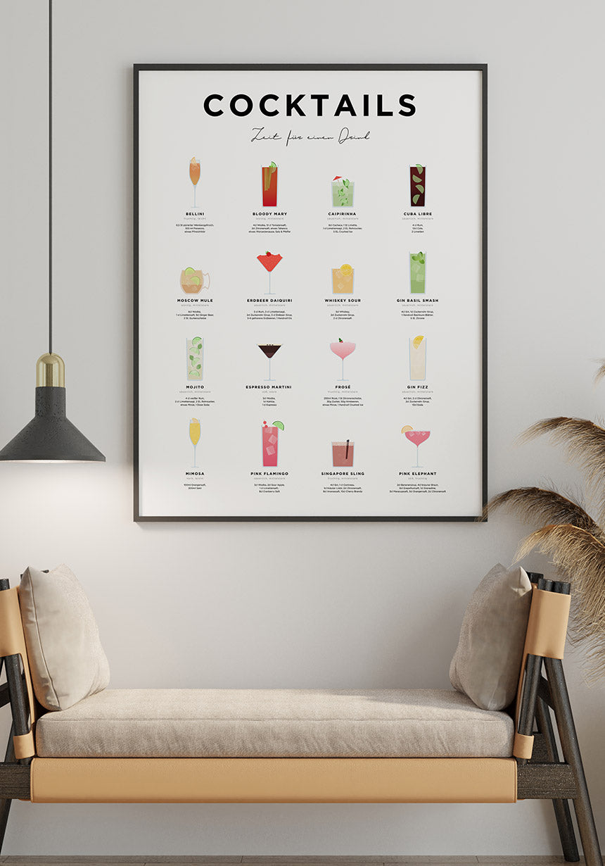 Poster cocktail and preparation kitchen decoration