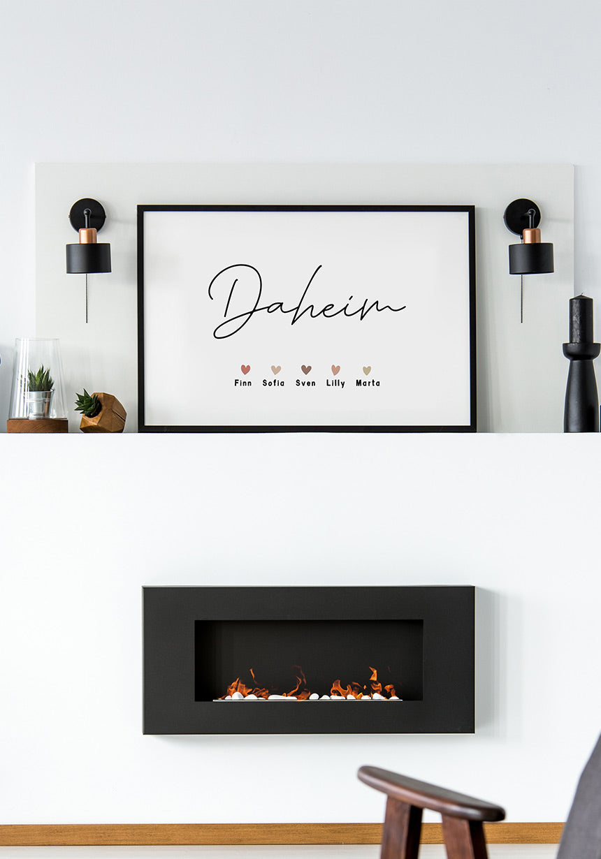 Personalisierbares Poster Daheim über dem Kamin