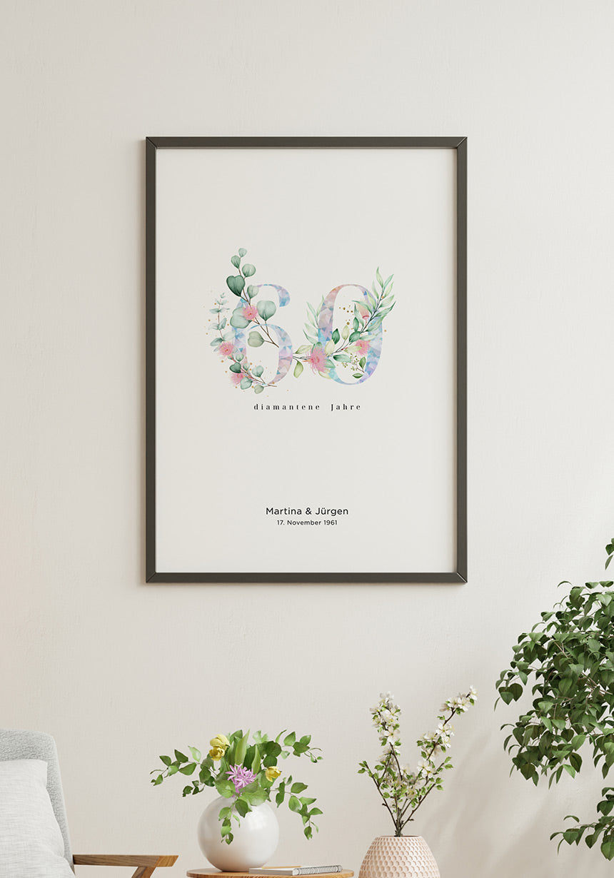 Diamant Hochzeit - Personalisierbares Poster 60 Jahre Ehe
