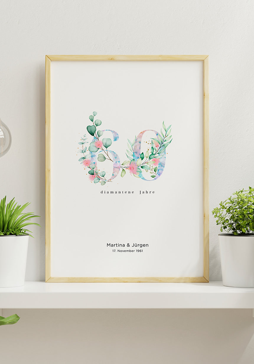 Diamant Hochzeit - Personalisierbares Poster im Bilderrahmen