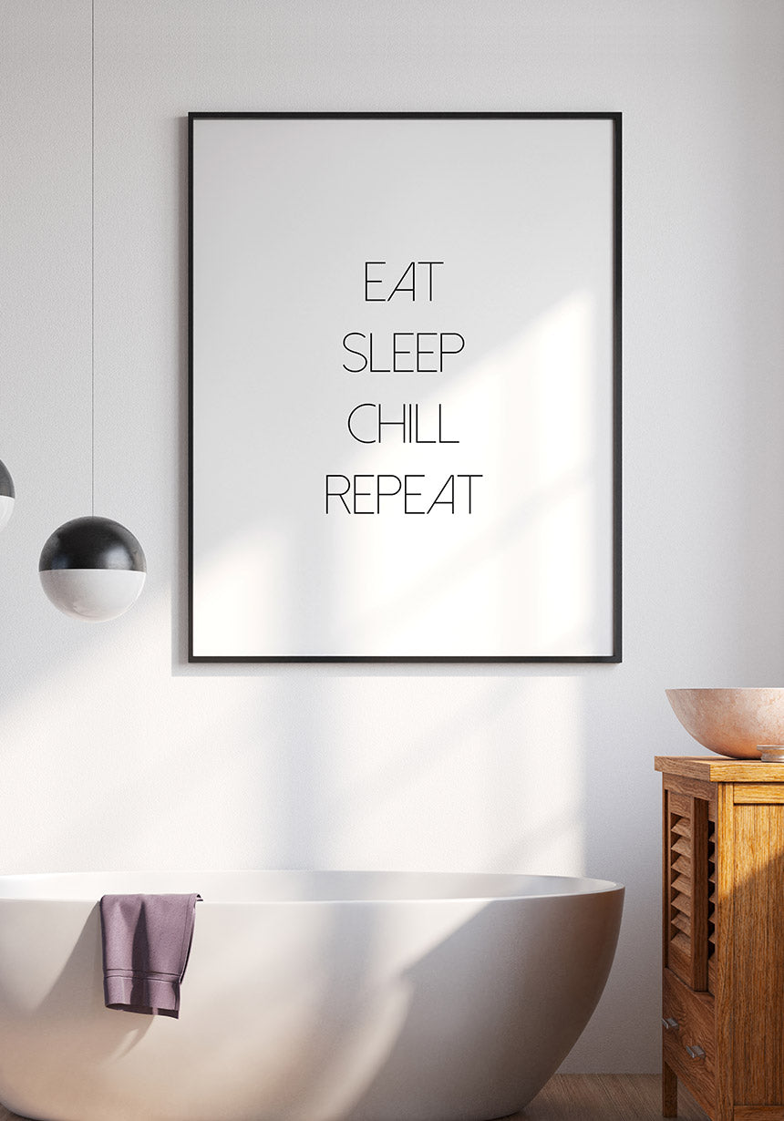 personalisierbares Poster eat sleep repeat im schwarzen Rahmen