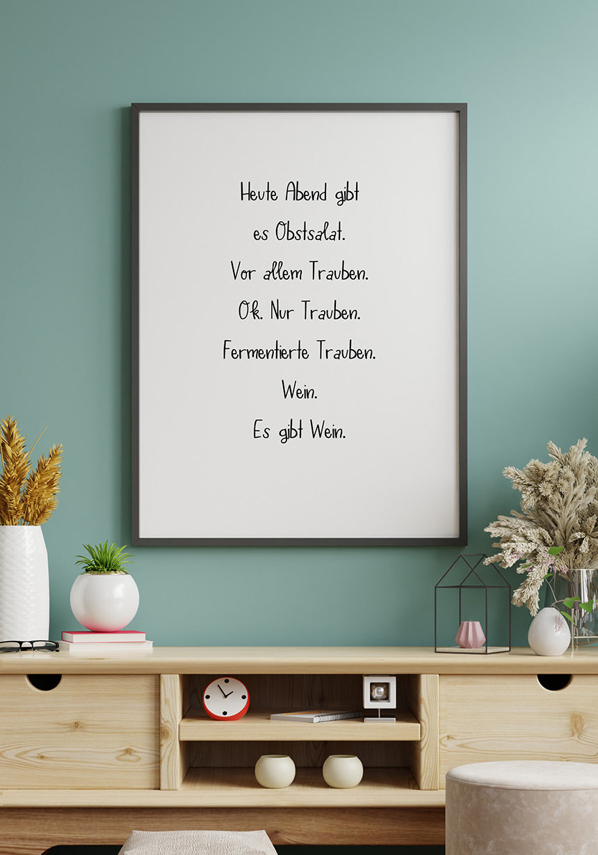 There are grapes and wine posters of funny spell