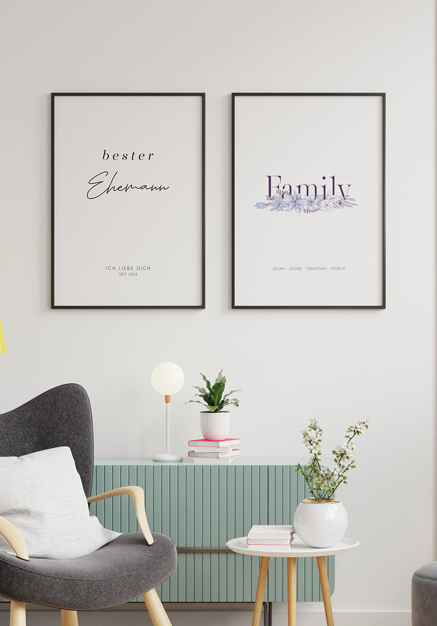 Family personalisierbares Poster mit Blumen Wanddeko