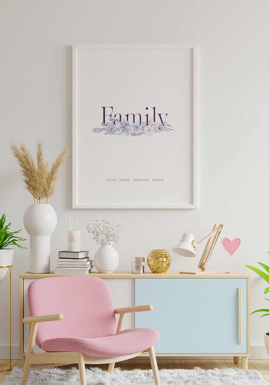 Family personalisierbares Poster mit Blumen im Bilderrahmen