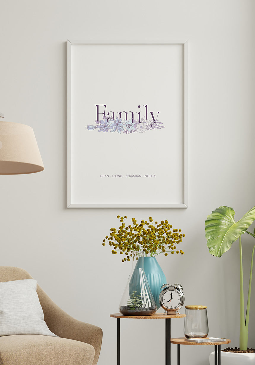 Family personalisierbares Poster mit Blumen als Geschenk