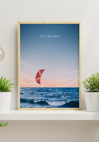Illustrated poster Fehmarn with kitesurfer within the frame