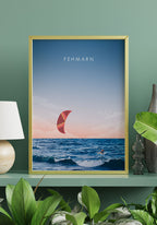 Illustrated Poster Fehmarn with Kitesurfer for Home