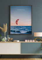 Illustrated Poster Fehmarn with Kitesurfer as a gift