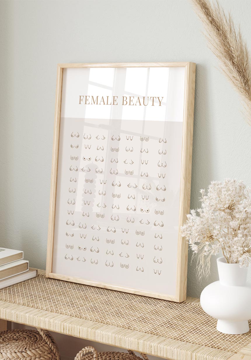 Poster female beauty bus forms in wooden frame