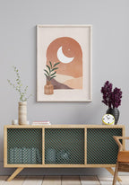 Poster window with half moon luna e sole in white frame