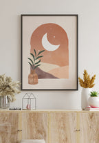 Poster window with half moon luna e sole over sideboard