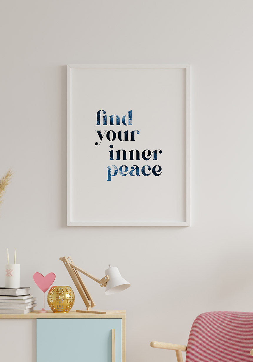 Poster find your inner peace typography in white frame