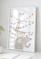 Personalisierbares Fingerabdruck-Poster Elefant für Taufen
