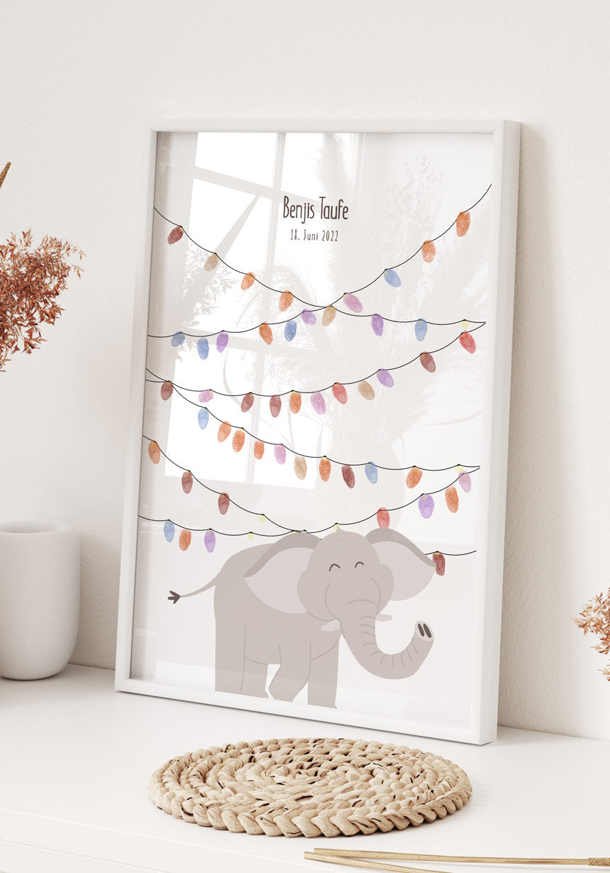 Personalisierbares Fingerabdruck-Poster Elefant als Gästebuch