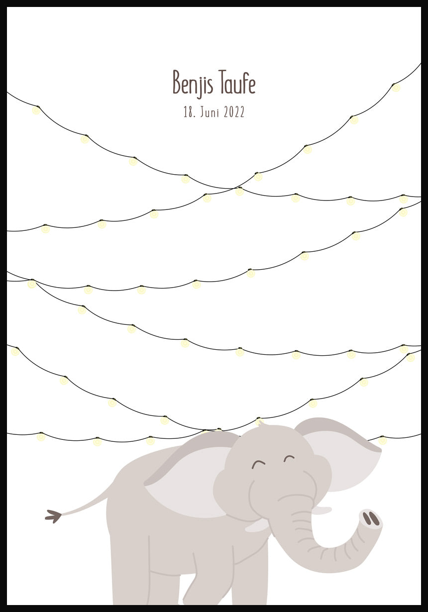 Personalisierbares Fingerabdruck-Poster Elefant deine Daten