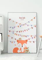 Poster Fingerabdruck Taufe mit Fuchs im silbernen Rahmen