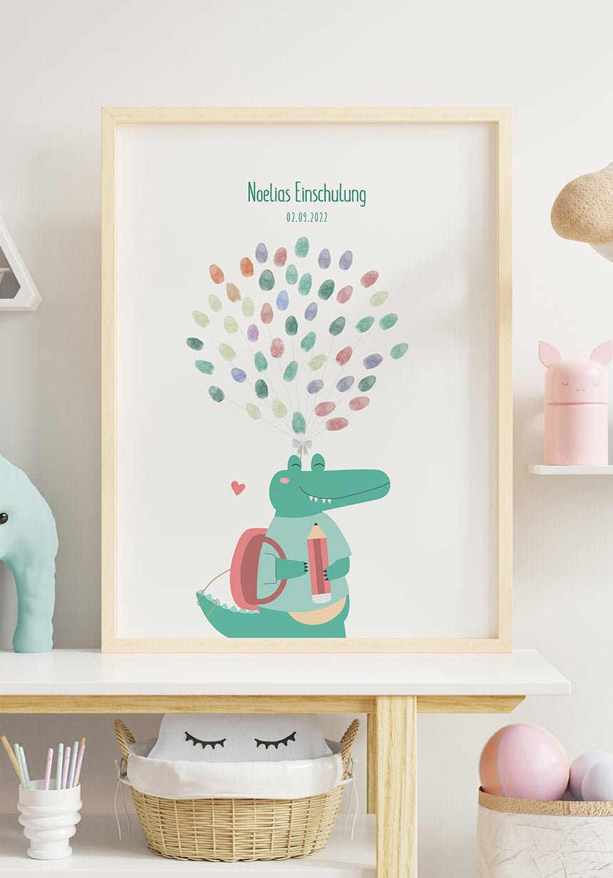 Fingerabdruck Poster personalisierbar Krokodil im weißen Rahmen
