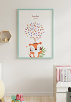 Personalisierbares Poster Fingerabdruck Tiger im blauen Rahmen
