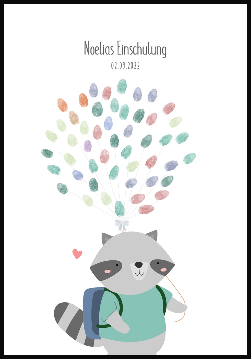 Poster Fingerabdruck Einschulung Waschbär
