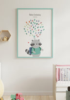 Poster Fingerabdruck Einschulung Waschbär blauer Rahmen