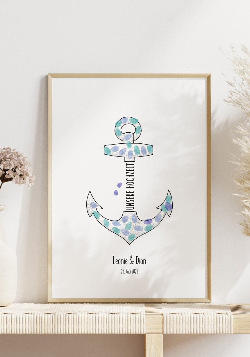 Fingerabdruck Anker - Personalisiertes Poster zur Hochzeit