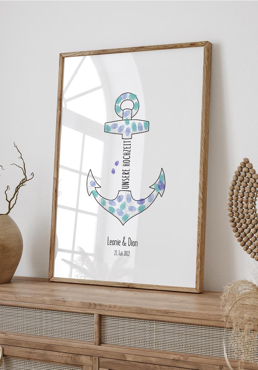 Fingerabdruck Anker - Personalisiertes Poster mit Rahmen