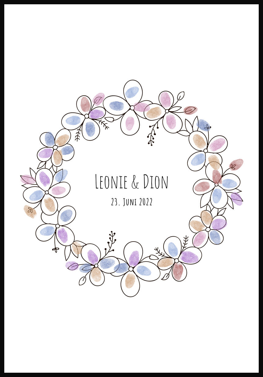 Fingerabdruck-Poster Blumenkranz personalisiert