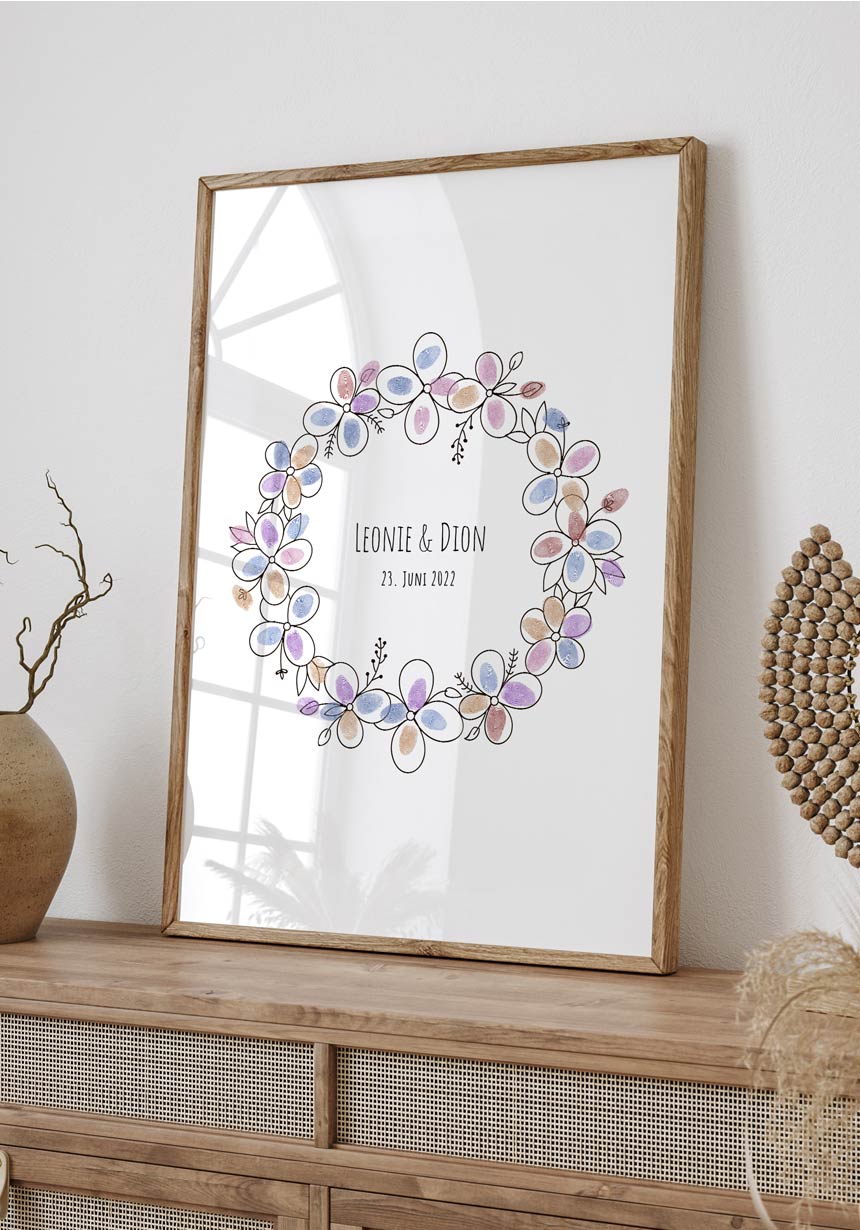 Fingerabdruck-Poster Blumenkranz personalisiert Gästebuch