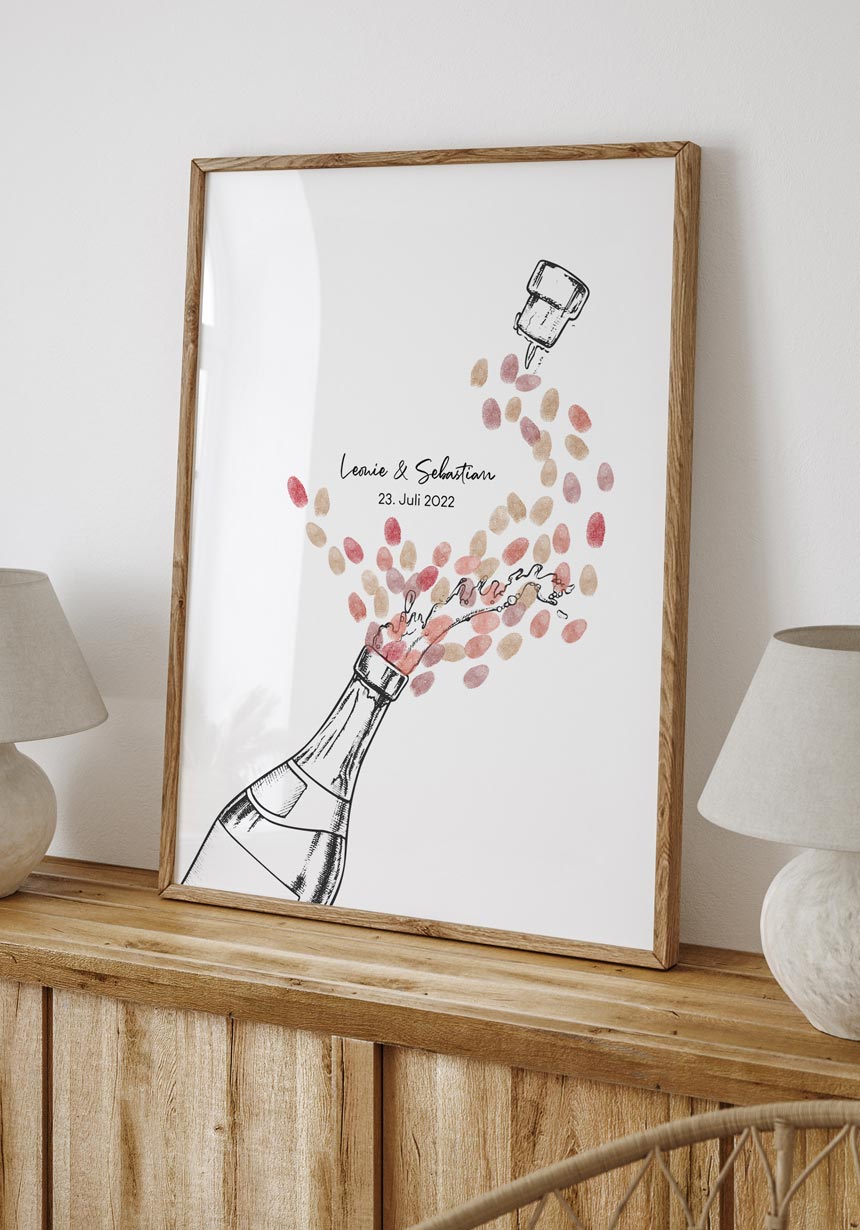 Fingerabdruck-Poster Champagner personalisiert mit Nmane
