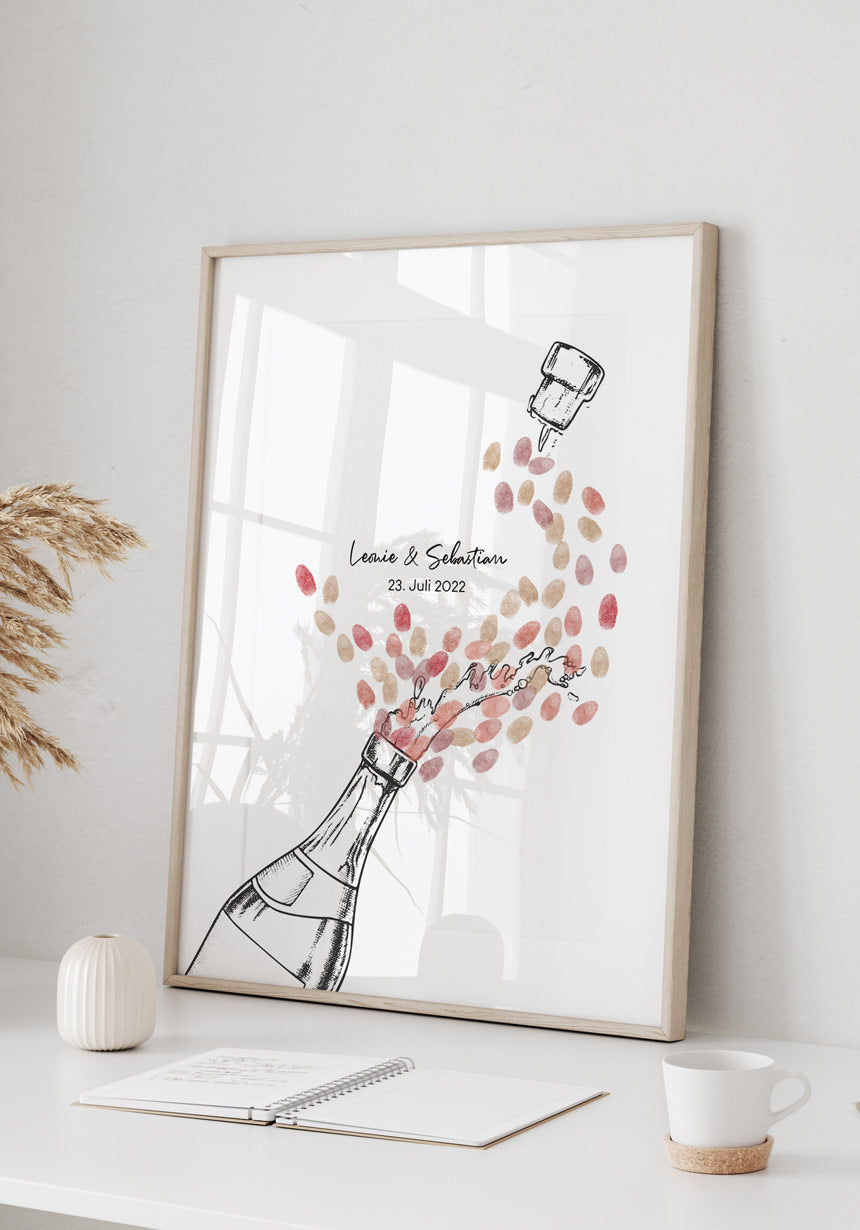 Fingerabdruck-Poster Champagner personalisiert im Rahmen