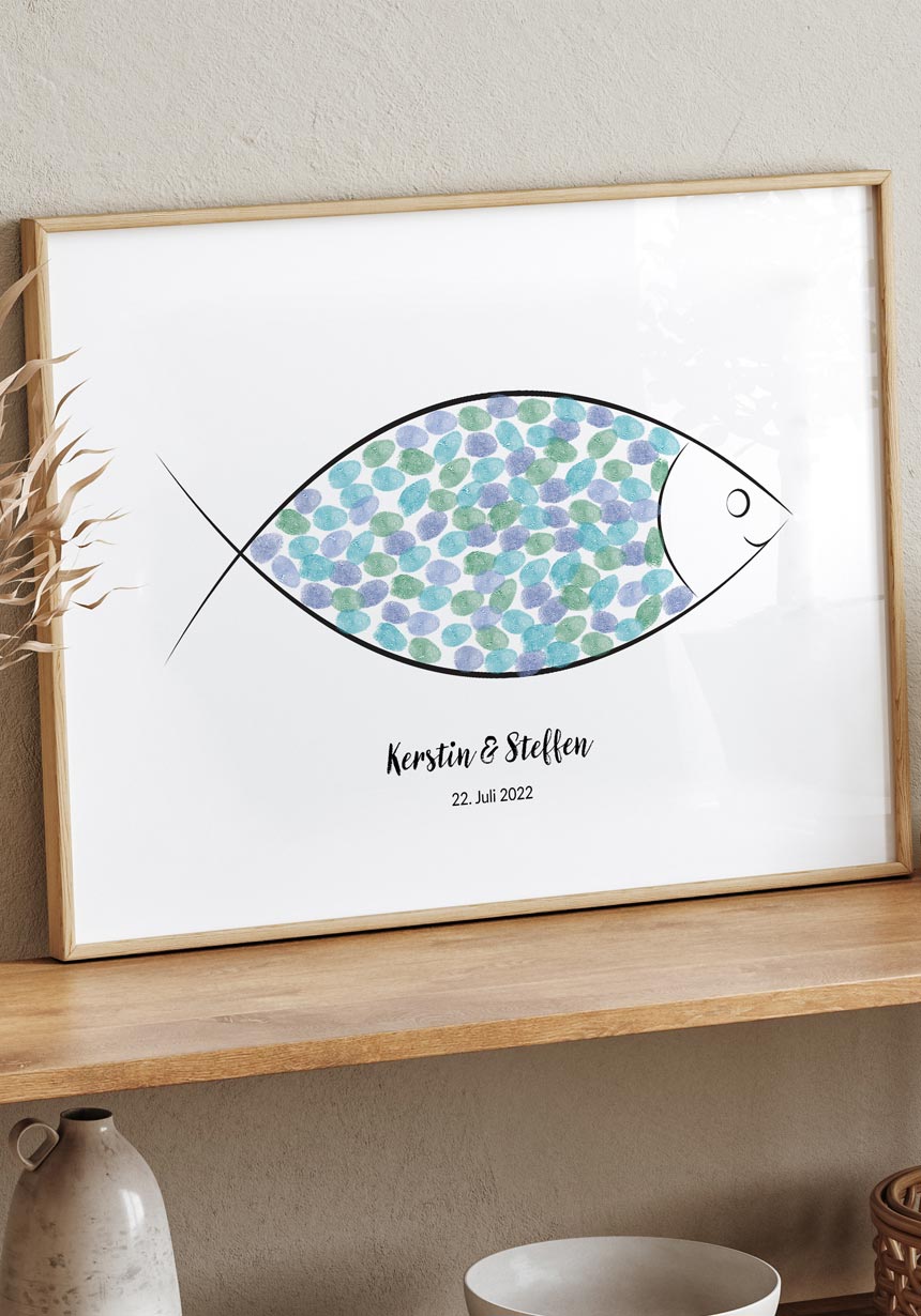 Fingerabdruck Fisch - Personalisiertes Poster Kommunion