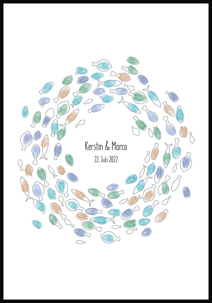 Fingerabdruck Fische im Kreis - Personalisiertes Poster
