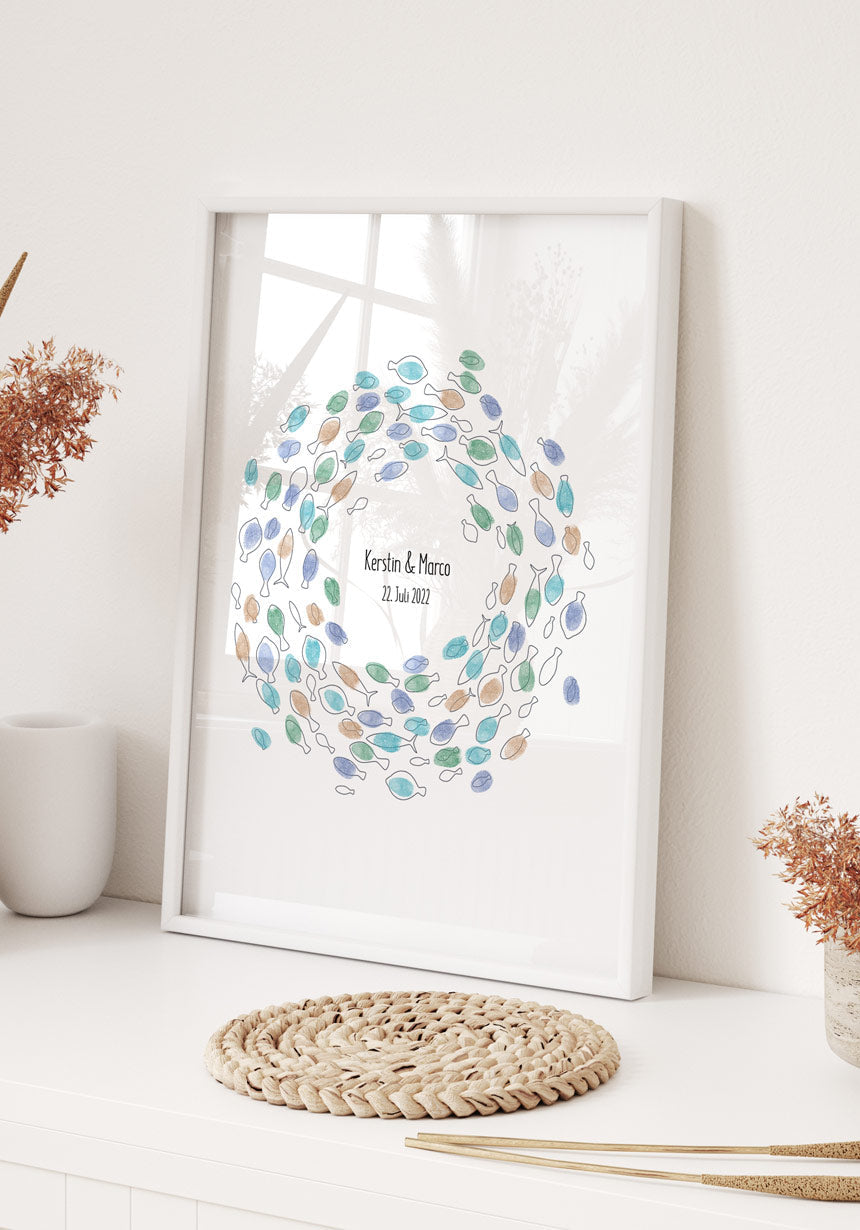 Fingerabdruck Fische im Kreis - Personalisiertes Poster Kommunion