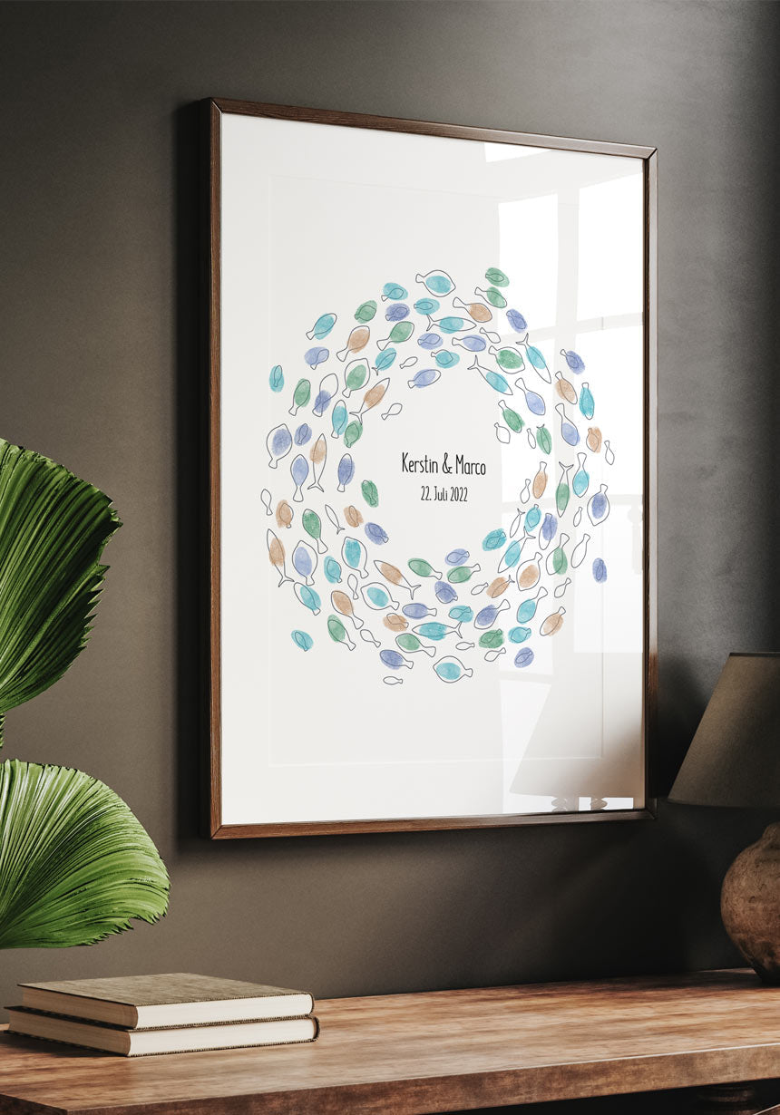 Fingerabdruck Fische im Kreis - Personalisiertes Poster Geburtstag