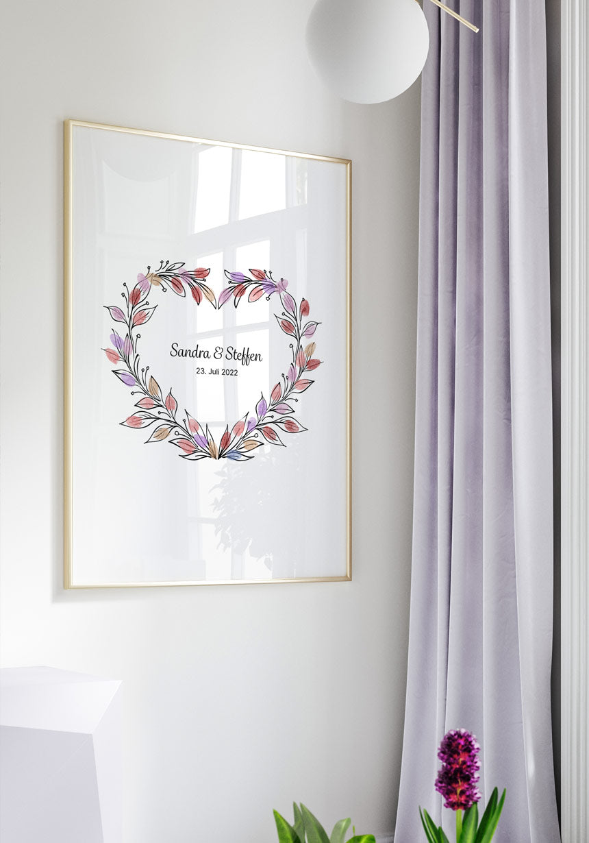 Fingerabdruck-Poster Blumenherz personalisiert Geburtstag