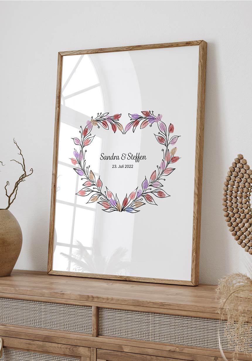 Fingerabdruck-Poster Blumenherz personalisiert Geschenk