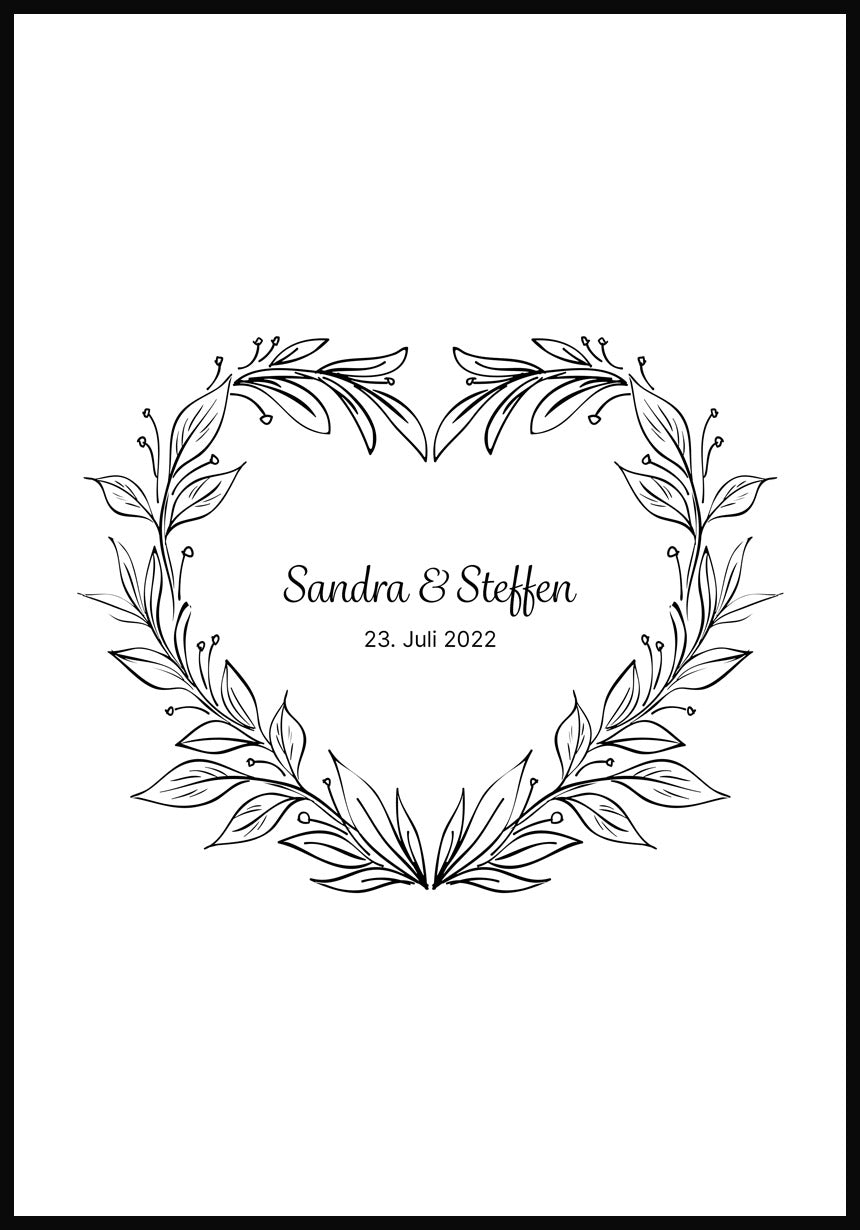 Fingerabdruck-Poster Blumenherz personalisiert mit Nmane