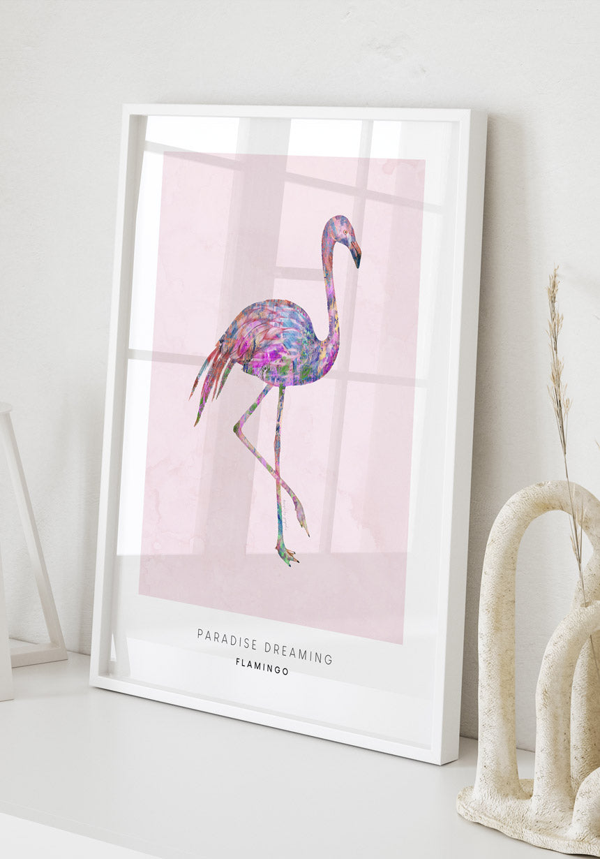 Poster Illustration flamingo in white frame