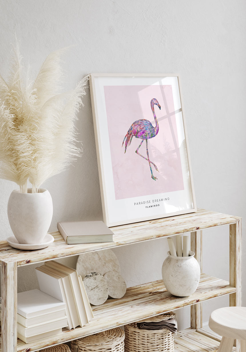 Poster Illustration flamingo in the living room