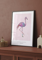 Poster Illustration flamingo in front of brown wall