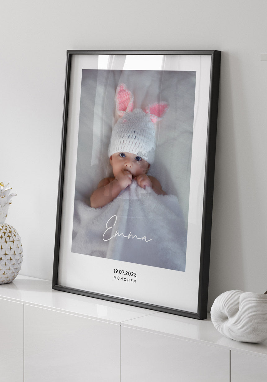 Personalisiertes Baby-Geburtsposter mit Bild und Namen als Geschenk