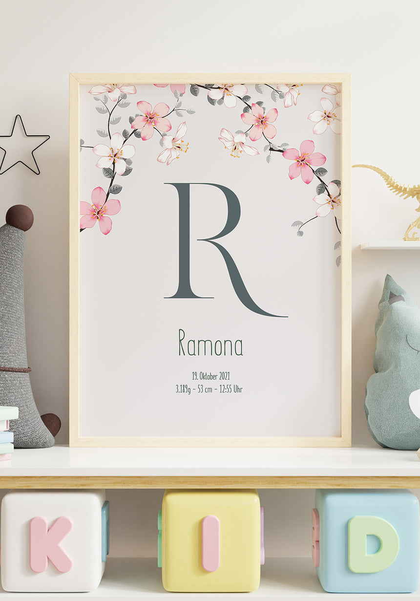 Personalisierbares Kinderposter zur Geburt mit Gewicht und Uhrzeit