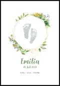 Personalisiertes Fußabdruck-Geburtsposter mit Blumen