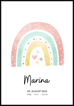 Personalisiertes Baby-Geburtsposter mit Regenbogen und Namen