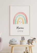 Personalisiertes Baby-Geburtsposter mit Regenbogen und Namen Kinderzimmer