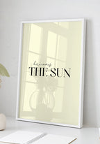 Spruch Poster here comes the sun in white frame