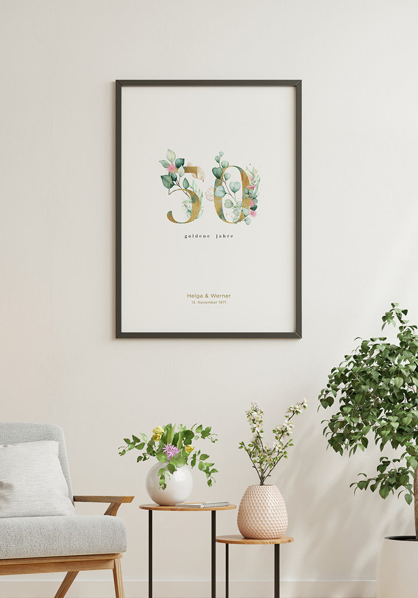 Goldene Hochzeit - Personalisierbares Poster 50 goldeene Jahre