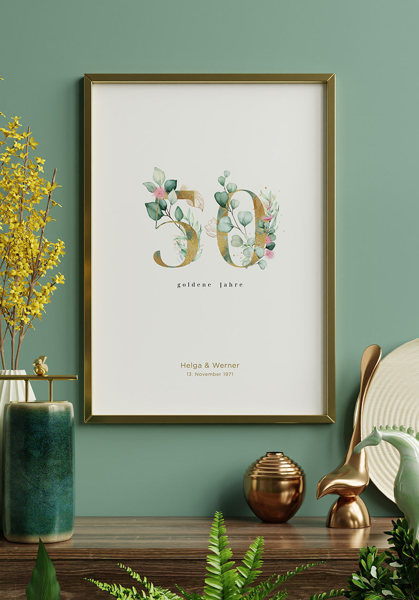 Goldene Hochzeit - Personalisierbares Poster goldener Rahmen